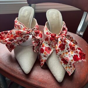 Anthropologie Botkier Floral Hampton Ribbon Bow Mules